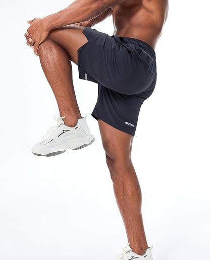 Running Shorts for Men 7 inch Inseam 2 in 1 Quick Dry Athletic Gym Workout Tennis Shorts with Phone Pockets