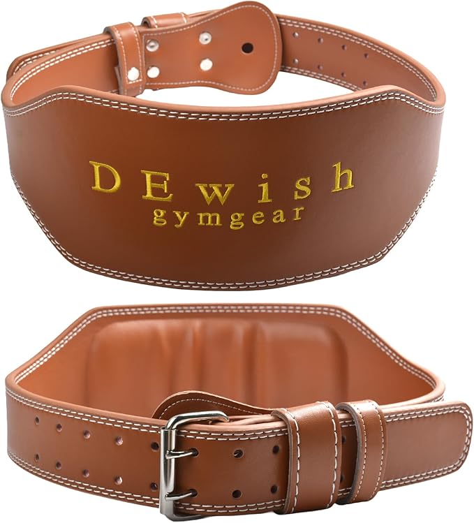 10 Adjustable Holes Genuine Leather Weightlifting Belt, 4”& 6”Width, Double Prong Power Belt for Gym Bodybuilding, weightlifting, powerlifting, squats and deadlifts