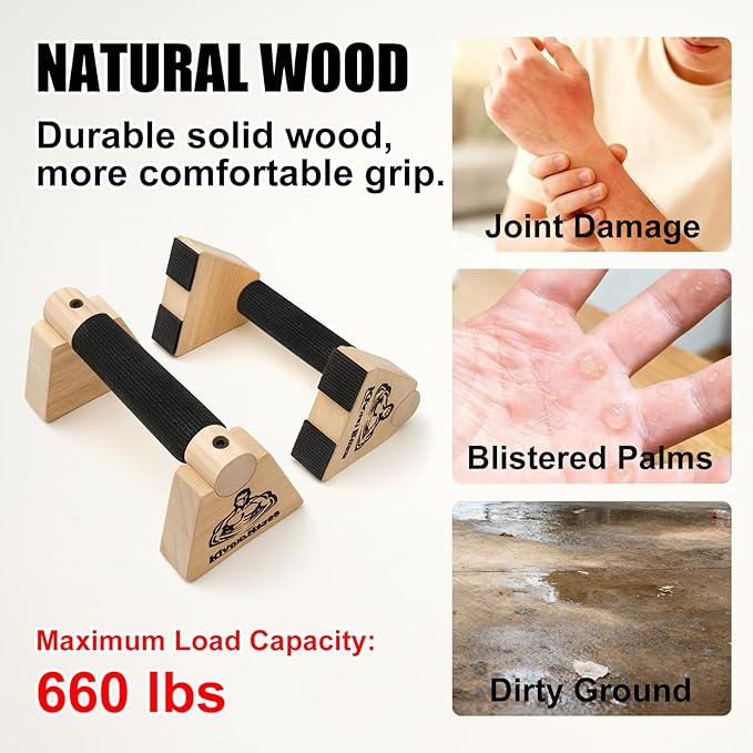 Wooden Push Up Bars, Parallettes Bars - Wooden Calisthenics Equipment for Handstand Training Push Up Bars & Calisthenics Bar Calisthenics Equipment for outdoor&home