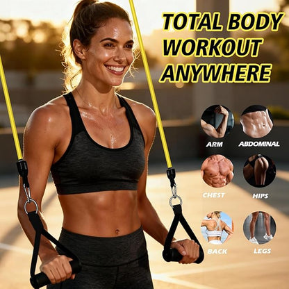 WHATAFIT Resistance Bands Set with Handles - Exercise Bands Home Gym Strength Training Equipment, Includes Door Anchor & Ankle Straps for Full Body Workout Bands, Physical Therapy