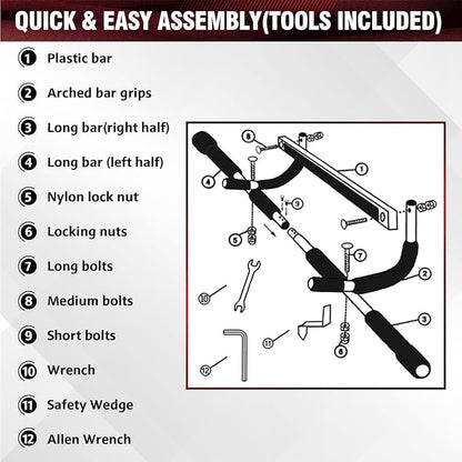 Pull Up Bar for Doorway, Upgrade Chin up Bar for Doorway Without Screws, Portable Strength Training Door Frame Pull-up Bars, Door Workout Bar with Foam Grips for Home