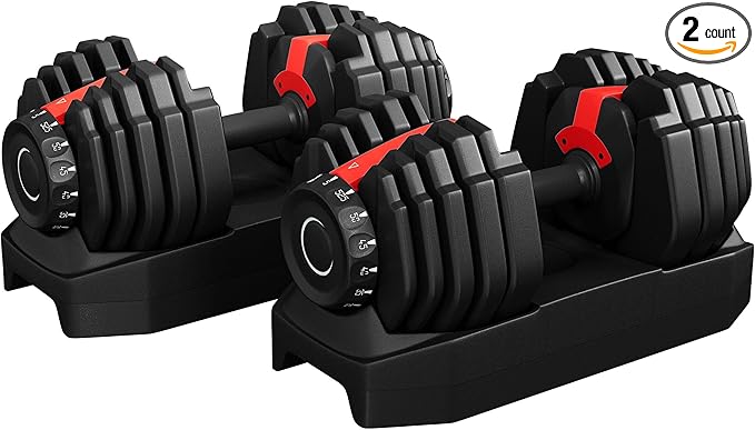 Yaheetech Adjustable Dumbbell Set 28/40/52.5/90LBS Adjustable Dumbbells Fast Adjust Dumbbell Weight Set with Anti-Slip Handle and Tray for Men/Women Home Gym Strength Training Equipment Single/Pair