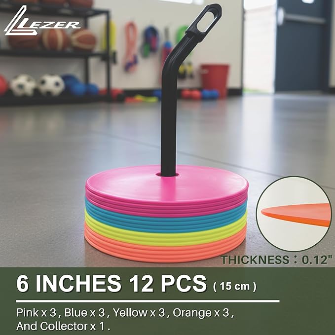LEZER 6 Inch 8 Inch Flat Cones, Spot Markers, Soccer Cones, Field Court Markers, Sit Spots, Flat Discs, Soccer Training Equipment, Agility Practice, Football, Made in Taiwan