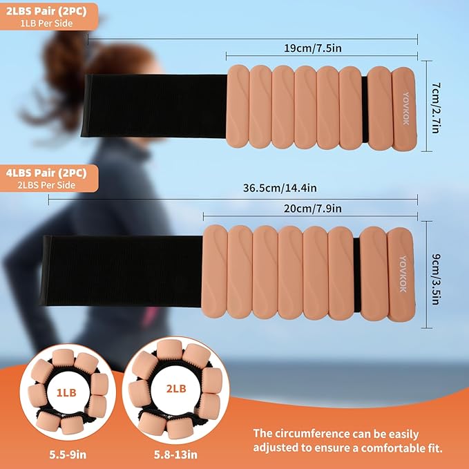 Ankle Weights for Women Men, Silicone Wrist Weights Set of 2 - Wearable Leg Weights/Arm Weights Ideal for for Home Gym Workout, Running, Yoga, Pilates, Barre, Exercise, Strength Training
