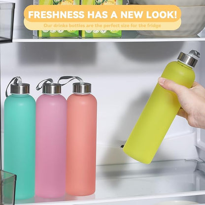 novelinks 6 Pack 27OZ Frosted Water Bottles with Stainless Steel Silver Lid,Leakproof Gym Bottles, Reusable Sport Water Jug for Fitness Camping Office