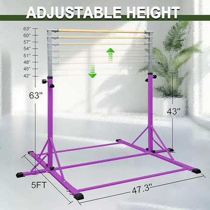 86 York Gymnastics Bar for Kids Ages 3-20, 5FT Base Length, 42" to 63" Adjustable Height, Horizontal Bar, Kip Bar for Gymnast, Gymnastic Training Equipment for Home, Gym Center