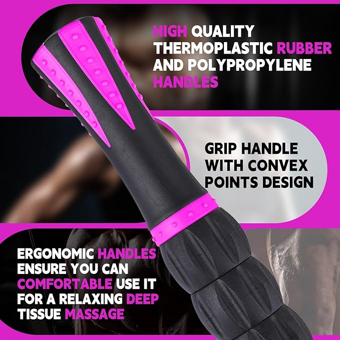 Muscle Roller Stick for Athletes, Massage Roller Stick, Lymphatic Drainage and Liposuction Massage Roller, Relieves Muscle Soreness, Trigger Points, for Physical Therapy and Recovery (Purple & Black)