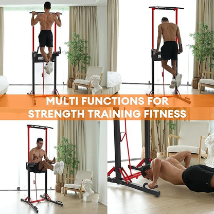 ONETWOFIT Foldable Power Tower Pull Up Bar Station, Multi-Function Adjustable Height Pull Up Dip Station for Gym Workout, Strength Training Fitness Equipment, Pull Up Stand Pro 400LBS/Pro Max 600LBS