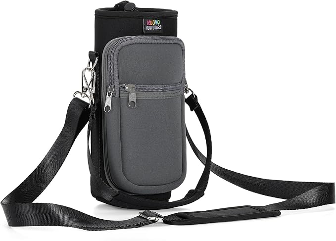 Nuovoware Water Bottle Carrier Bag,25oz/40oz/64oz Bottle Pouch Holder,Adjustable Shoulder Hand Strap 2 Pocket Sling Neoprene Sleeve Sports Accessories for Hiking Travelling Camping