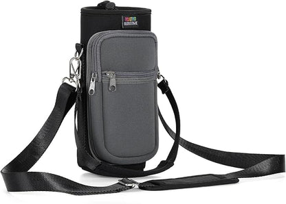 Nuovoware Water Bottle Carrier Bag,25oz/40oz/64oz Bottle Pouch Holder,Adjustable Shoulder Hand Strap 2 Pocket Sling Neoprene Sleeve Sports Accessories for Hiking Travelling Camping