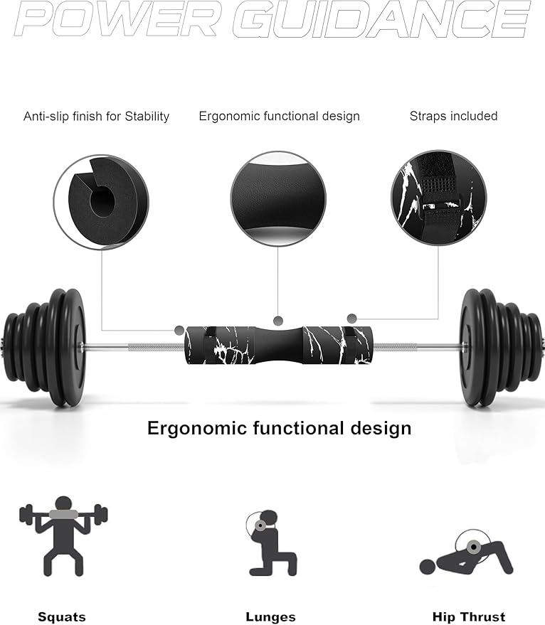 POWER GUIDANCE Barbell Squat Pad - Neck & Shoulder Protective Pad - Great for Squats, Lunges, Hip Thrusts, Weight Lifting & More - Fit Standard and Olympic Bars Perfectly