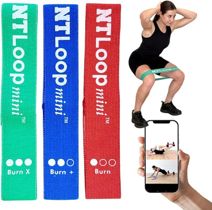 Fabric Mini Loop Bands for Exercise with Instructions - Best Resistance Band for Glutes, Leg Exercises, Muscle Building, Physical Therapy - NT Loop Set of 3