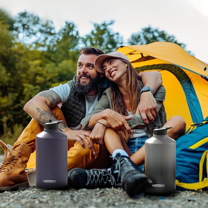 1 Gallon Water Bottle Insulated(Cold for 48 Hrs),BPA Free&Leak Proof,128oz Stainless Steel Water Jug,Large Water Bottle with Straw Spout Lids for Gym,Hiking,Camping&Travel,Grey Black