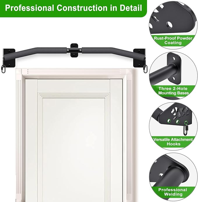 SELEWARE Heavy Duty Wall Mount Pull Up Bar, Joist Mount Chin Up Bar for Doorway, Sturdy Steel Construction, w/Resistance Band Hooks, Fits 32"/36" Wall Studs for Home Gym Strength Training