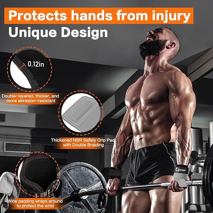 Weight Lifting Wrist Strap, Double-Layer Leather Wrist Straps for Gym Strength Training Weightlifting,Deadlift and Powerlifting, Enhance Grip Strength Neoprene Padding Gym Workout Lifting Straps Men/Women Pair