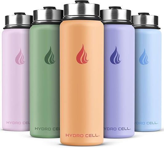 HYDRO CELL Stainless Steel Insulated Water Bottle with Straw - For Cold & Hot Drinks - Metal Vacuum Flask with Screw Cap and Modern Leakproof Sport Thermos for Adults (Peach 24oz)