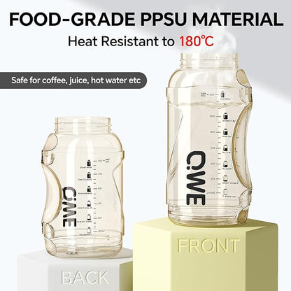 QWE Gym Plastic PPSU Water Bottles for men with Straw and Handle,Lightweight,54oz Large High-capacity for Hiking&Camping,Heat-resisting,Reusable, BPA Free,Double Drinking,leak proof(Black)