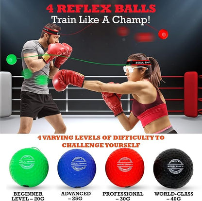 Soul Shift - Boxing Reflex Ball – Dual Competition Set | 2 Adjustable Headbands + 2 Training Balls + App Included | Speed, Agility & Hand-Eye Coordination for Adults & Kids | MMA Training Equipment