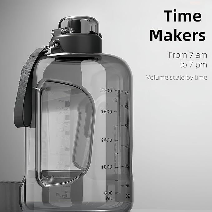 50oz & 84oz Motivational Water Bottle - Time-Marked, Leak Proof & BPA free. 2-in-1 Lid with Straw, Food-Grade Tritan. Half Gallon Sized, Ideal for Gym, Fitness & Outdoor Activities (84oz, Grey)