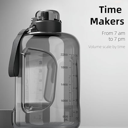 50oz & 84oz Motivational Water Bottle - Time-Marked, Leak Proof & BPA free. 2-in-1 Lid with Straw, Food-Grade Tritan. Half Gallon Sized, Ideal for Gym, Fitness & Outdoor Activities (84oz, Grey)