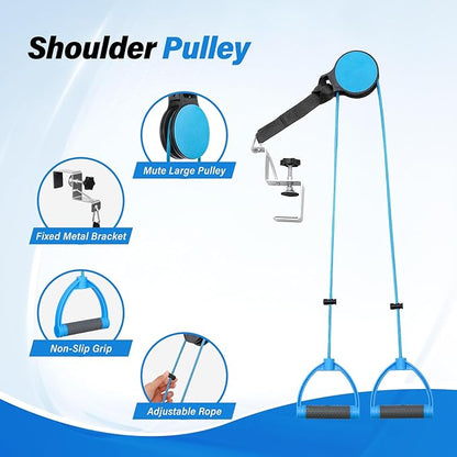 Shoulder Pulley for Physical Therapy – Adjustable Metal Door Clamp and Silent Large Pulley,Shoulder Pain Relief & Surgical Recovery Support（Blue）