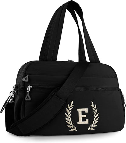 Gym Duffle Bag for Women – Embroidered Custom Initial Sports Bag for Men – Personalized Travel & Workout Duffel with Luggage Sleeve – Thoughtful Gift for Mom, Girl, Daughter, Mother (Black, E)