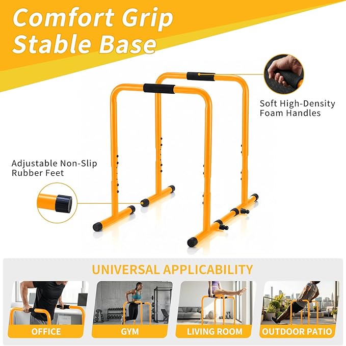 NEWBULIG Dip Bar Station, Adjustable Pull Up Bar for Doorway with Soft High-Density Foam Handles, Heavy Duty Dip Stands for Home, Gym, Patio, Office