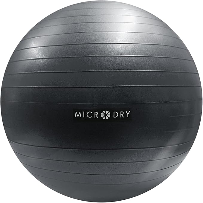 MICRODRY - Exercise Ball for Yoga, Pilates, Core-Enhancement, Strength Training & More, Balance Ball for Enhancing Flexibility, Pump Included, Grey