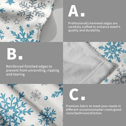 Winter Snowflake Hand Bath Towels Xmas Blue Silver Snowflakes 2 Pcs Christma Absorbent Quick Dry Fingertip Towel Washcloths Holiday Theme Kitchen Tea Dish Towels for Home Shower Hotel Gym 14"x28"