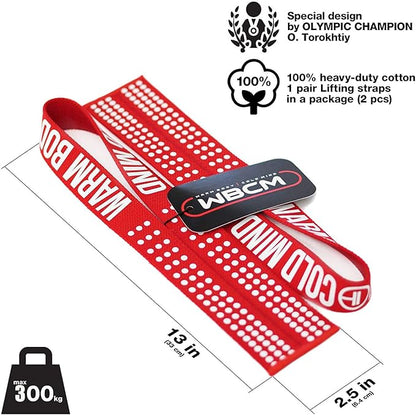 WARM BODY COLD MIND V1 Lifting Wrist Straps for Olympic Weightlifting - Rated at 660 lb - Hand Wraps for Powerlifting, Weight Lifting, Bodybuilding Functional/Cross Training, Deadlift Gym Bar, Cotton