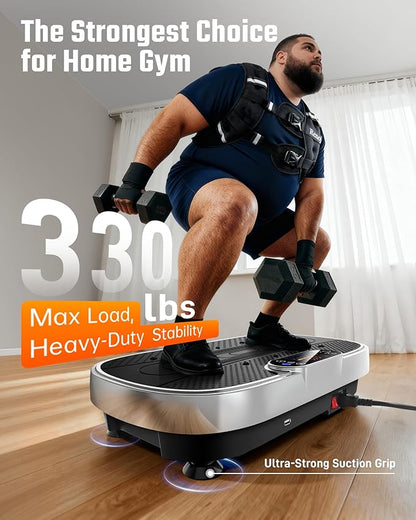 Vibration Plate Exercise Machine for Weight Loss and Lymphatic Drainage - 330lb Vibrating Platform for Home Gym Workout with Speaker, Full Body Shaker Fitness Equipment with 2 Bands for Women and Men