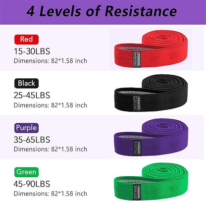 Resistance Bands for Working Out, Fabric Exercise Bands Set of 3, Long Elastic Bands for Exercise with Workout Guide and Carry Bag, Fitness Bands for Strength Training, Yoga, Pilates, Home Workout