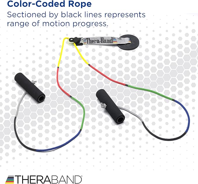 THERABAND Shoulder Pulley, Overhead Shoulder Pulley for Physical Therapy, Over the Door Pulley with Foam Handles and Color Coded Rope for Increasing Range of Motion, Overdoor System for Rehabilitation