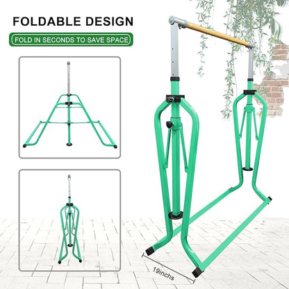 Foldable & Moveable Gymnastics Horizontal Bar with Rings,3’to 5’Adjustable Height Expandable Junior Kip Bar for Home,Indoor Gym Equipment for Kids