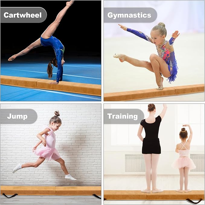 FBSPORT 8ft/9ft/9.5ft Balance Beam Folding Gymnastics Beam Foam Balance Floor Beam Equipment for Kids Adults, Suede Cover Anti Slip Base with Carry Bag for Home School Gym Training