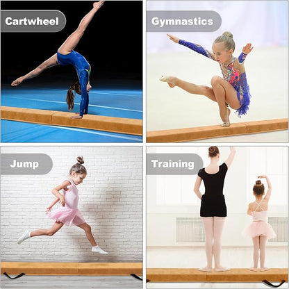 FBSPORT 8ft/9ft/9.5ft Balance Beam Folding Gymnastics Beam Foam Balance Floor Beam Equipment for Kids Adults, Suede Cover Anti Slip Base with Carry Bag for Home School Gym Training
