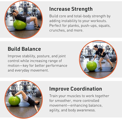 Body Sport Exercise Ball with Pump for Home, Gym, Balance, Stability, Pilates, Core Strength, Stretching, Yoga, Fitness Facilities, Desk Chairs