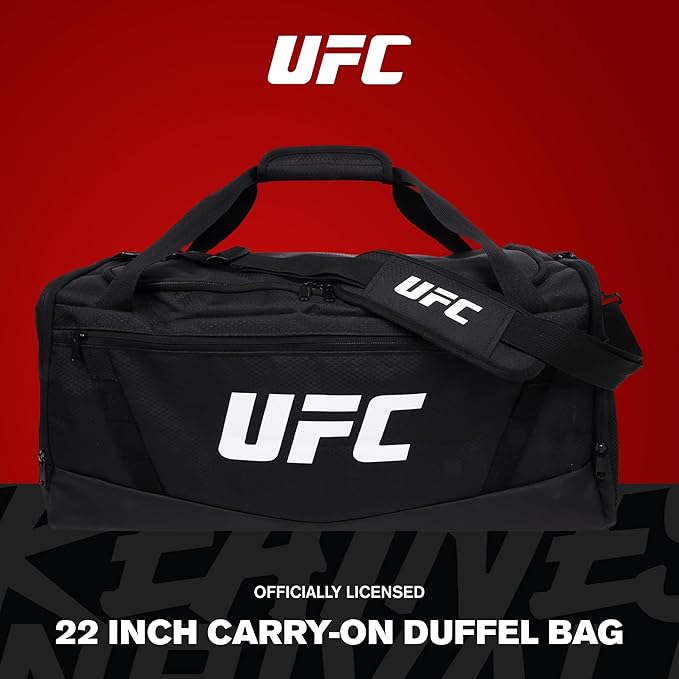 UFC Gym Bag, 22 Inch Carry On Large Travel Duffel Bag for Men and Women, Shoe Compartment, MMA Workout Equipment and Sports Accessories, Black