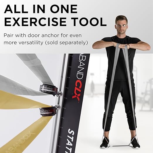 THERABAND CLX Resistance Band 2-Pack, Super Heavy & Max Workout Bands with Loops, 5′ Non-Latex Exercise Bands for Home, Gym, Travel, Full-Body Training, Silver & Gold