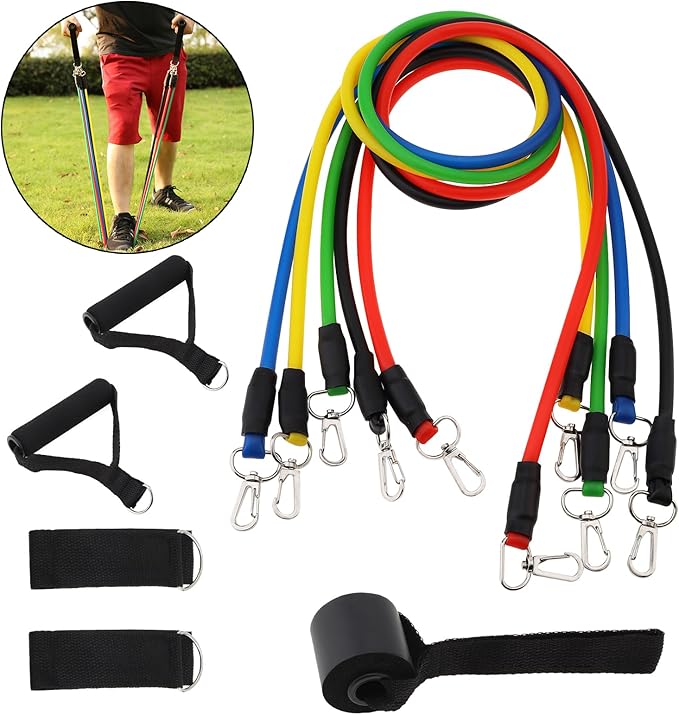 Resistance Bands with Handles Set, 5-Level Exercise Bands for Home Gym, Strength Training, Physical Therapy. Includes Door Anchor, Ankle Strap & Carry Bag.