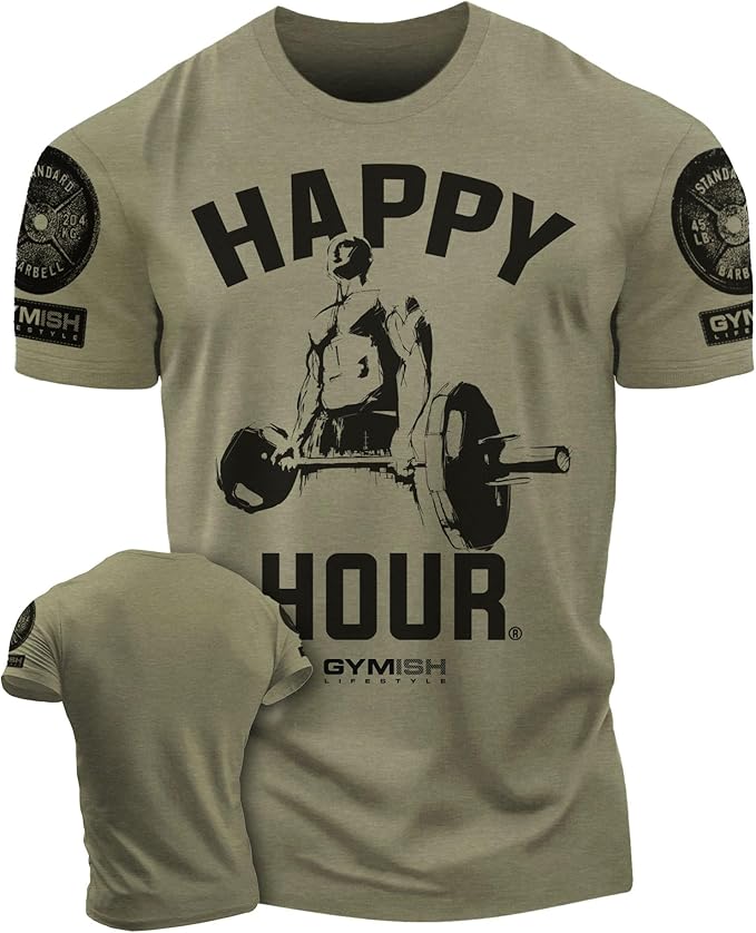 Gymish Lifestyle Happy Hour Deadlift Work Out T-Shirt, Weightlifting Gym Shirts