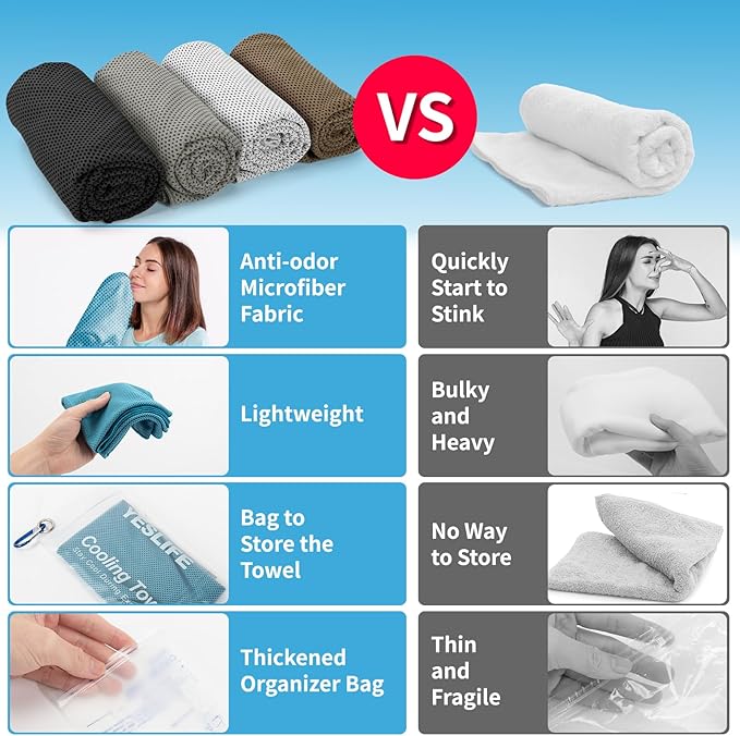 YESLIFE 4 Pack Cooling Towels 40"x12", Gym Towels for Men and Women, Soft Breathable Workout Towels for Yoga, Running, Sport, Workout, Camping, Fitness & More (Black, Light Grey, Brown, Dark Grey)