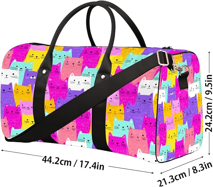 Travel Duffel Bag Colorful Cats Animals Waterproof Sport Gym Bag Foldable Travel Bag Overnight Bag Weekender Bag Handbag Sports Duffle Bags for Girls Women Men Boys