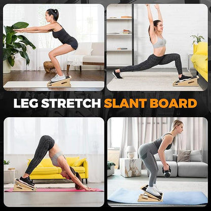 2-in-1 Wooden Balance Board with Adjustable Incline (15°–35°) – Slant Board & Calf Stretcher for Balance Training, Core Strength, and Ankle Mobility – Solid Wood, Non-Slip Surface, Ideal for Home Gym & Physical Therapy