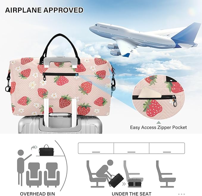 Weekender Bags Travel Duffel Gym Bag Small Scale Strawberry Carry on Overnight Tote Bag with Toiletry Bag for Airplane Travel Trip Gym Yoga