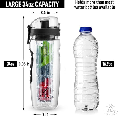 Zulay Fruit Infuser Water Bottle - 34oz - Leakproof With Full-Length Infusion Rod - Men Women's Ideal Fitness Gift Or For Gym, Camping