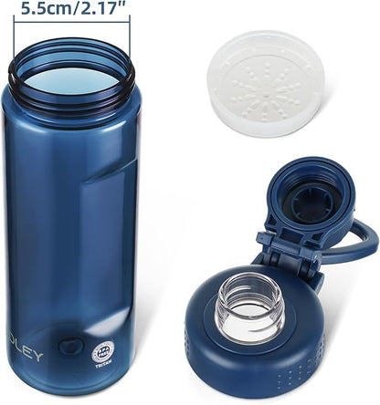 OLDLEY Water Bottles 20oz BPA Free Tritan Water Bottle with Carry Handle and Spout Lid, Leakproof Kids Water Bottle for Home,Travel, School, Outdoors,Navy Blue