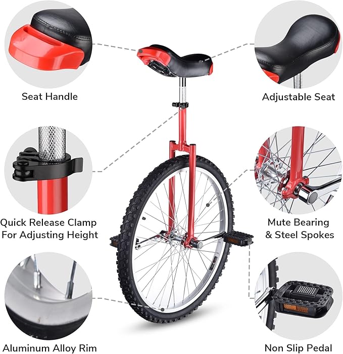 AW 16/18/20/24 Inch Wheel Outdoor Unicycle Adjustable Seat Exercise Bicycle Fit Adults Kids Outdoor Sports Fitness Exercise, for Choice