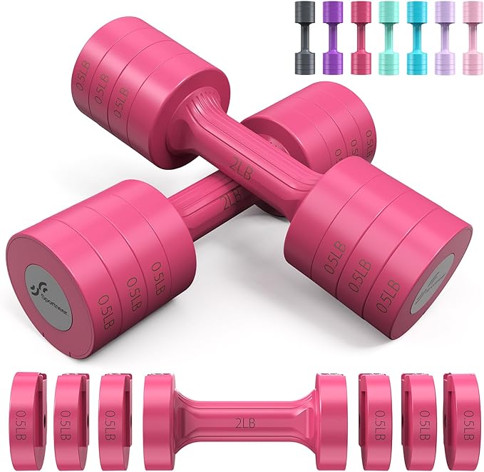 Sportneer Adjustable Dumbbells Hand Weights Set: 5 lb Dumbbell Set of 2 Each 2lb 3lb 4lb 5lb Free Weights Fast Adjust Weight 4 In 1 Weights Dumbbells Set for Women Men Home Gym Exercise Training
