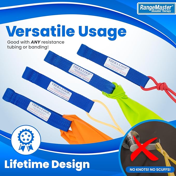 RangeMaster TheraLoop Door Anchors │ Non-Slip │ Complements Exercise Bands or Tubes │ Great for Exercising or Strengthening Activities│10 Pack, Blue